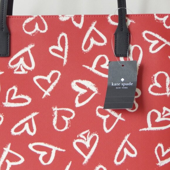 Kate Spade Margareta Shore Street Lipstick Hearts Large Top Zip Tote Bag Red NWT - Picture 5 of 10
